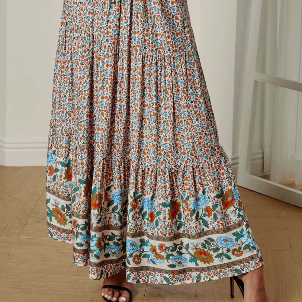Boho Floral Print Elastic High Waist Maxi Skirt - Picture 7 of 10